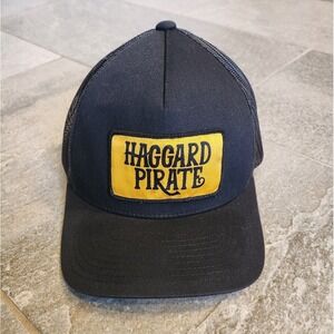 Haggard Pirate Black Mesh Trucker Hat Embroidered Patch Snapback Men